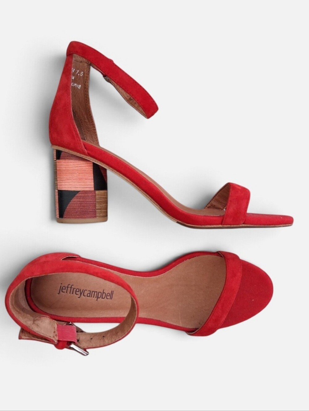 Jeffrey Campbell Purdy Multicolor Block Heel Red Suede - Size 7.5